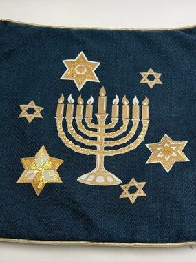 Hanukkah Menorah Decorative Pillow Cover - Navy and Gold